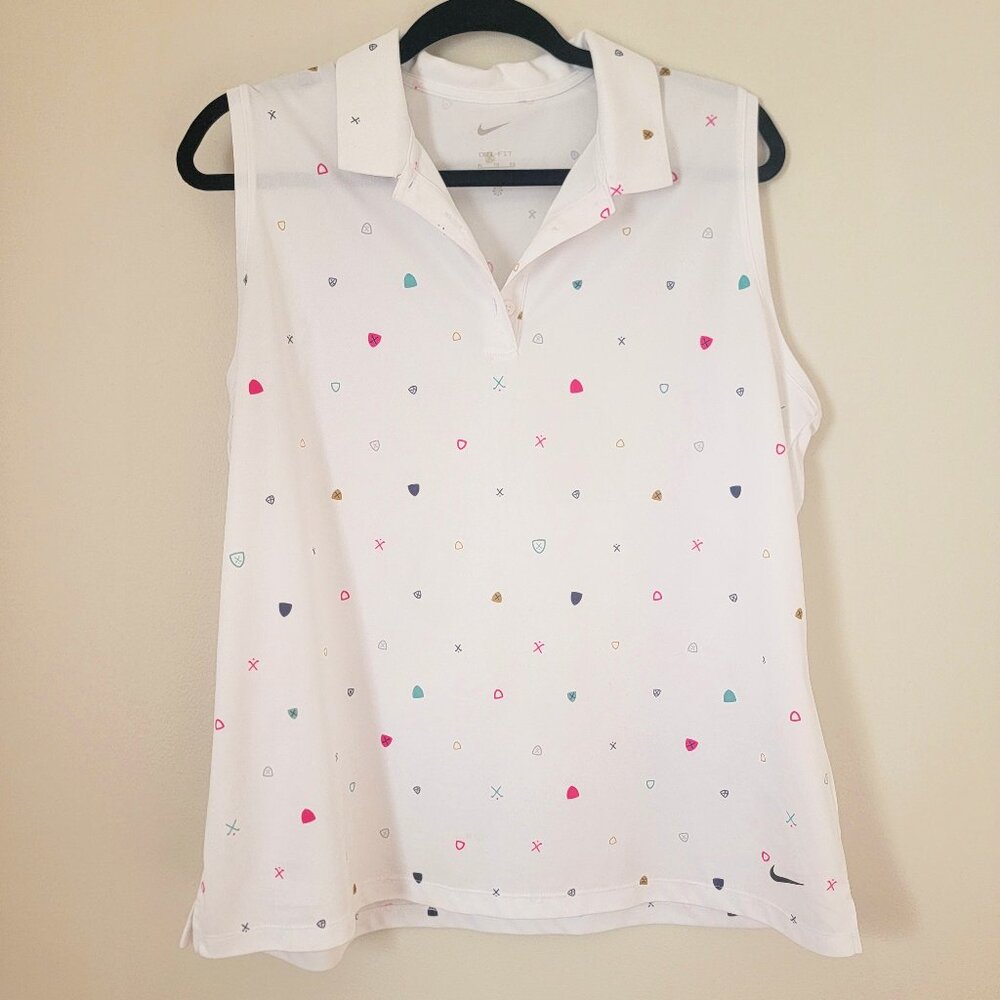 Nike Women's XL Dri-FIT Victory Printed Golf Polo Sleeveless White Shirt